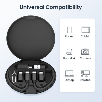 Elebase USB Charging Adapter Kit Box,USB to USBC Adapter Set,Type C to USB 3.0 OTG iOS Micro Multi Portable Converter Case with 1Ft 100W Charger Cable for iPhone 16 15 Max Pro,Samsung Galaxy S25 Plus
