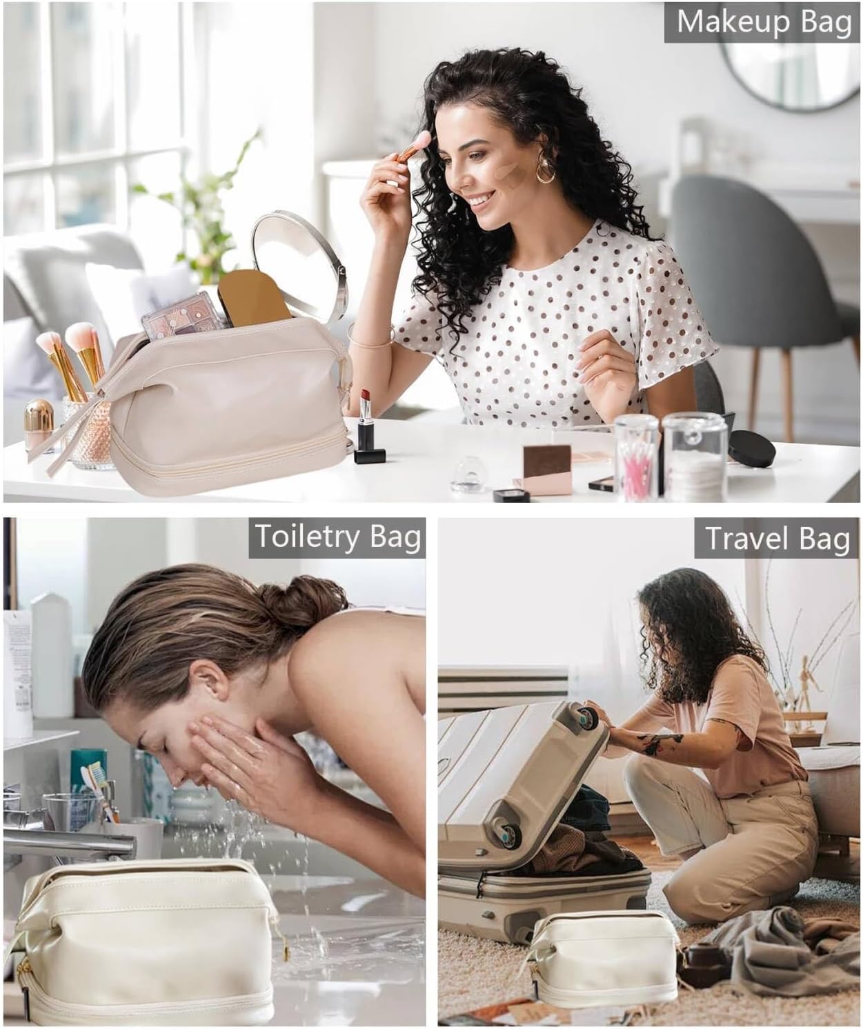 Epzia Versatile Double-Layer Cosmetic Travel Bag - Spacious Makeup Organizer, Large Waterproof Toiletry Bag for Women and Girls