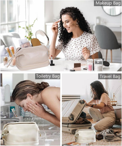 Epzia Versatile Double-Layer Cosmetic Travel Bag - Spacious Makeup Organizer, Large Waterproof Toiletry Bag for Women and Girls