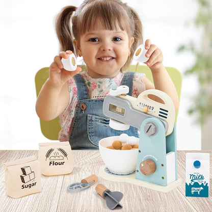 Jvjggag Blender Toy, Food Mixer Accessories, Realistic Action Wooden Kitchen Playset Equipment Pretend Play Toys for Children Girls Boys Baby Kids Aged 3-5