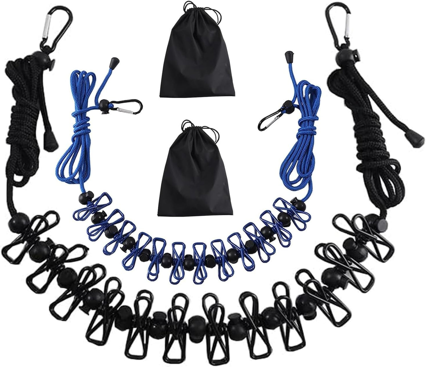 Cyanmor 2 Pack Portable Clothesline with 12 Clothespins, Retractable Travel Windproof Clothesline with Climbing Clip, Suitable for Camping, Hotel Indoor and Outdoor Use(Blue)