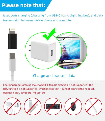USB C to Lightning Adapter,Lightning Male to USB Female Adapter,Charging for Apple iPhone 12/11/pro/max/XS/XR/X/8/7/Plus/6S/SE2/Ipad pro air Mini 2019 2020 Type C Charger Cable Converter