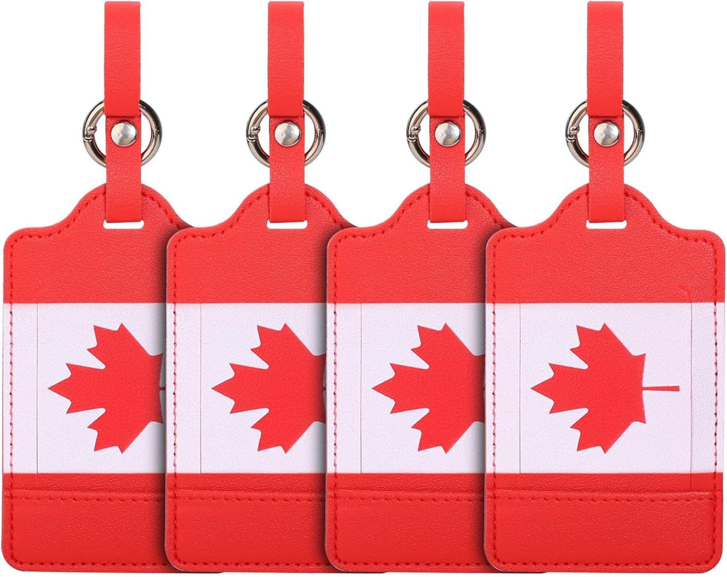 4 Pack Canadian Flag Luggage Tags, Anyos PU Leather Travel Bag Labels Suitcase Baggage Tags with Name ID Card Privacy Protection(Red)