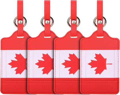 4 Pack Canadian Flag Luggage Tags, Anyos PU Leather Travel Bag Labels Suitcase Baggage Tags with Name ID Card Privacy Protection(Red)