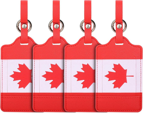 4 Pack Canadian Flag Luggage Tags, Anyos PU Leather Travel Bag Labels Suitcase Baggage Tags with Name ID Card Privacy Protection(Red)
