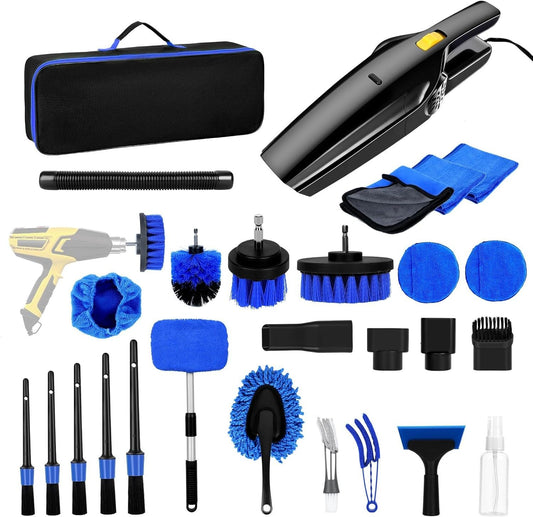 BGFJYUK 22Pcs Car Interior Detailing Kit with High Power Handheld Vacuum,Car Cleaning Kit,Detailing Brush Set, Windshield Cleaner,Car Wash Kit for Exterior Wheels