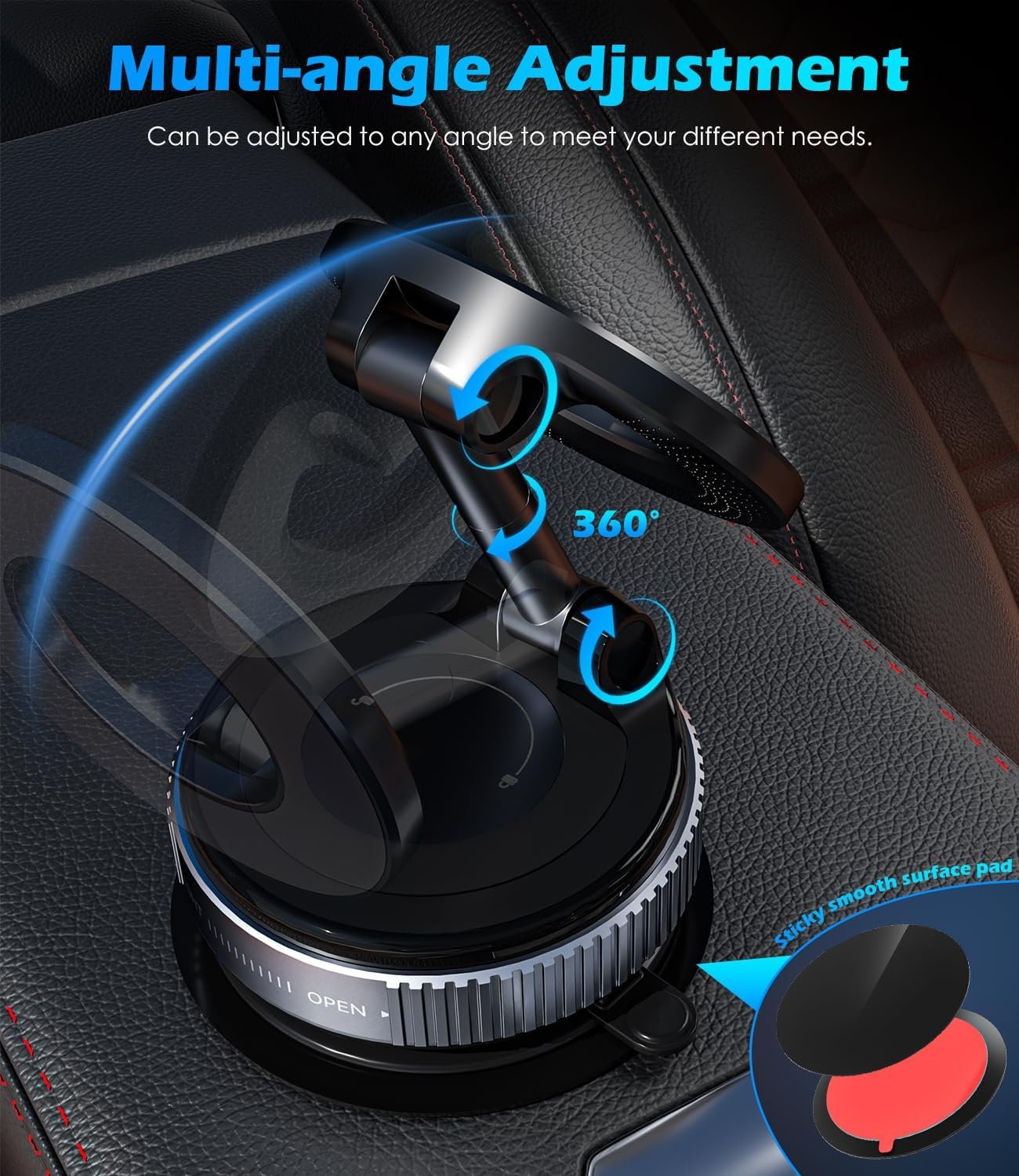 ALAFLY Vacuum Suction Cup Car Phone Holder, Compatible with MagSafe, 360° Adjustable & Foldable Magnetic Phone Mount for Car/Glass/Any Smooth Surface, Hands-Free - Black