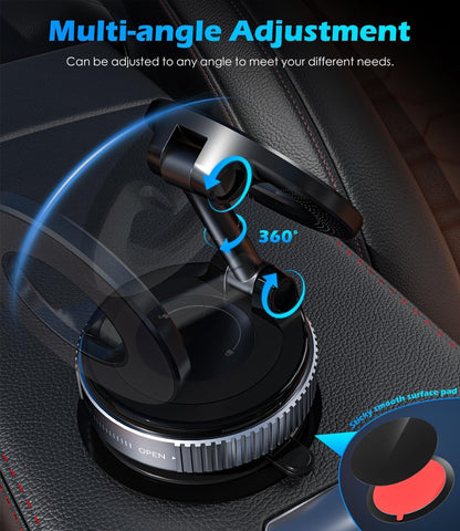 ALAFLY Vacuum Suction Cup Car Phone Holder, Compatible with MagSafe, 360° Adjustable & Foldable Magnetic Phone Mount for Car/Glass/Any Smooth Surface, Hands-Free - Black