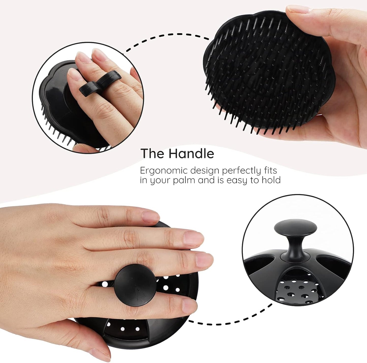 Segbeauty Scalp Massage Brushes, 4 Pcs Shampoo Brush Floriated Shower Comb Long Short Teeth Set, Head Massage Brush for Hair Growth Beard Tidying Pet Grooming Brushes Wet and Dry Scalp Care Black