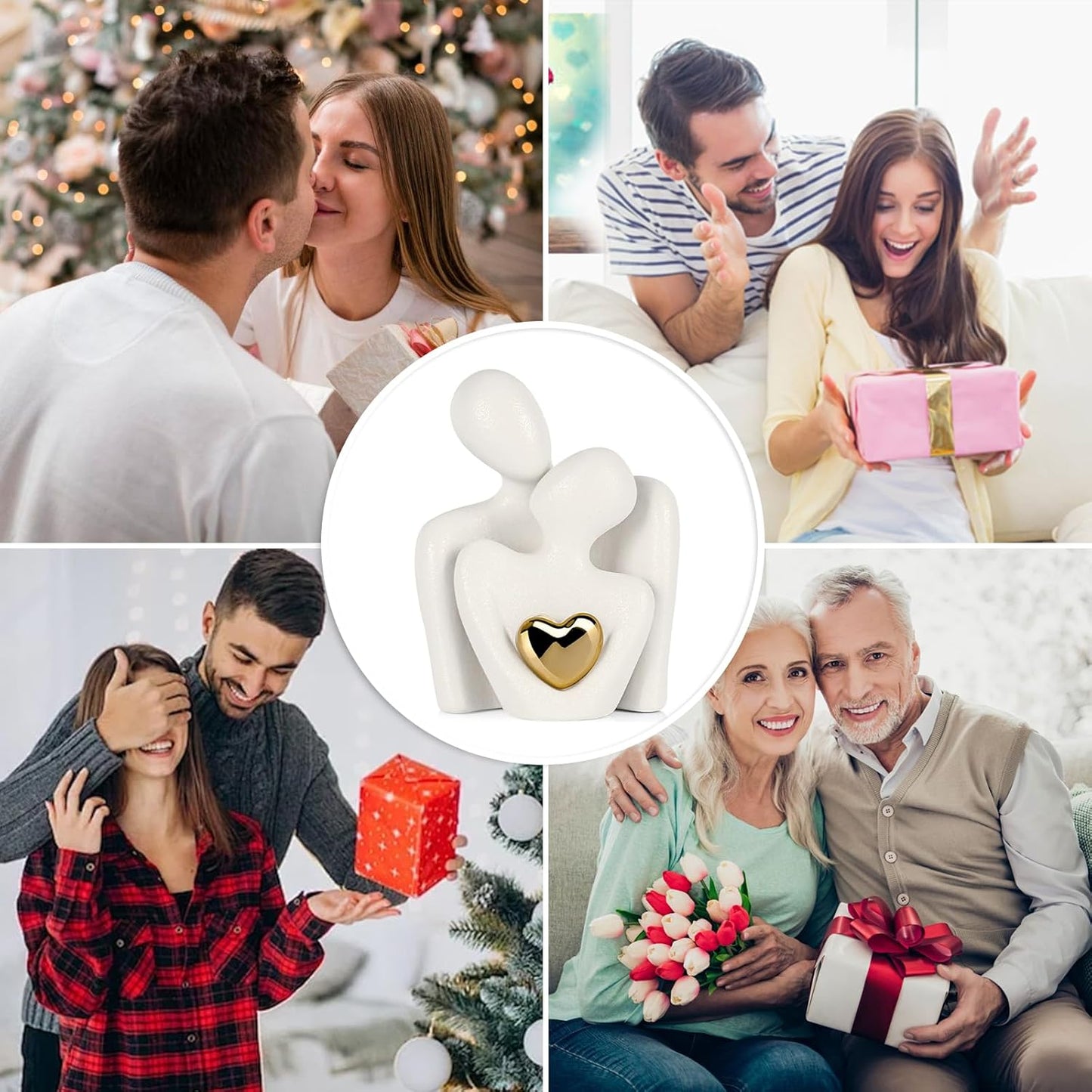 UTTCMK Bedroom Decor Couple Statue - Mini Art Couple Sculpture Knick Knacks Aesthetic, Modern Tv Stand Decoration Items for Living Room Bookshelf Shelves Wedding Coffee Table Decor(White B)