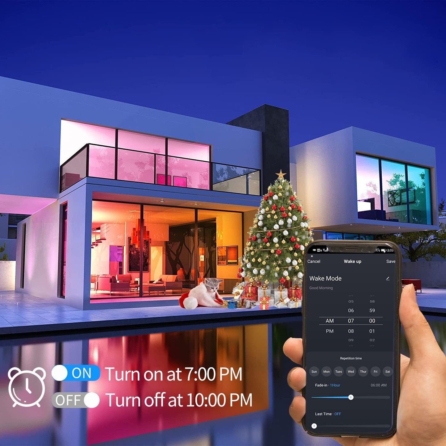 Silicone Coated Strip Light FRESHIN 16.4FT/5M RGBCW IP44 Dustproof Odorless Music Sync, Compatible with Alexa, Google Home