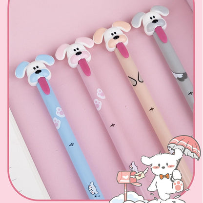 Cute Dog Pens for Kids - Erasable Ergonomic Gel Ink Pens,4X Portable Student Stationery, Cartoon School Supplies for Study, Meeting, Work, Daily Life