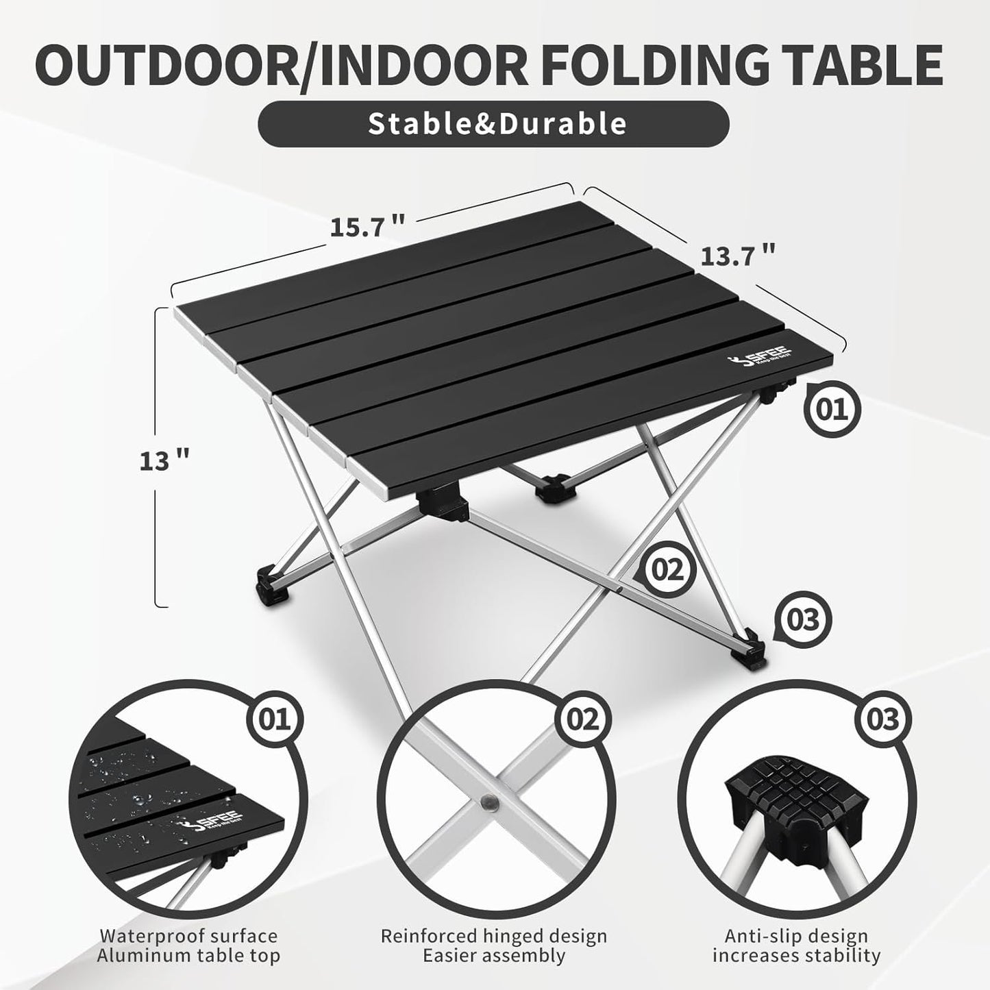 Sfee Folding Camping Table - Portable Table Pliante Camping Ultralight Aluminum Camp Table Lightweight Compact Roll Up Picnic Table for Outdoor Hiking BBQ Kitchen Fishing Beach with Carry Bag (Black)