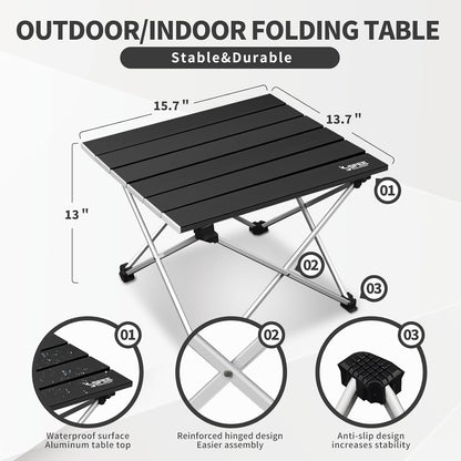 Sfee Folding Camping Table - Portable Table Pliante Camping Ultralight Aluminum Camp Table Lightweight Compact Roll Up Picnic Table for Outdoor Hiking BBQ Kitchen Fishing Beach with Carry Bag (Black)