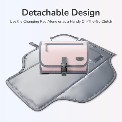Portable Diaper Changing Pad for Baby, Detachable Travel Changing Pad with Baby Wipes Pocket, Gifts for Baby Shower, Newborn Girls and Boys (Pink)