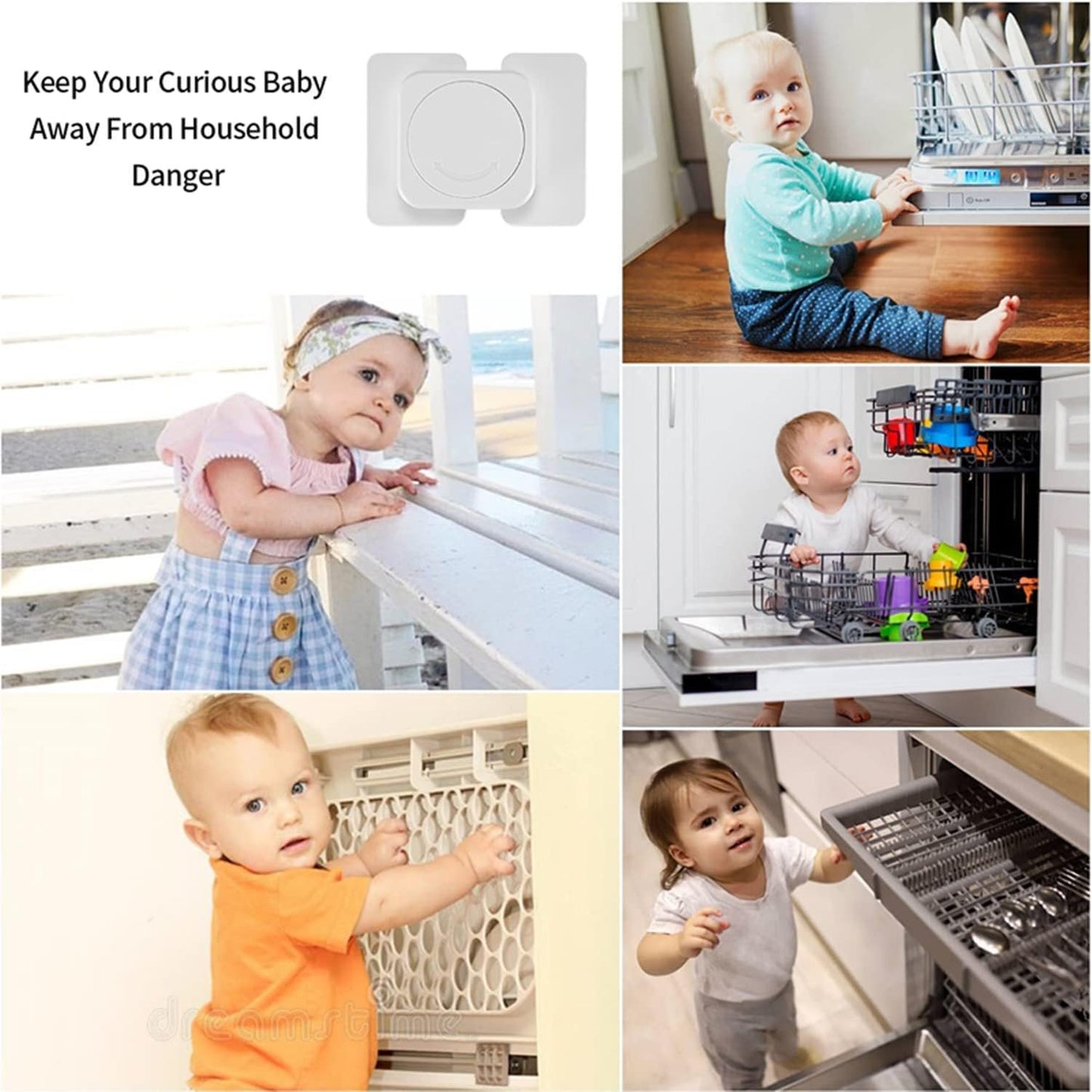 6 Child Safety Cabinets Locks for Fridge, Baby Proof Cupboard Locks, Drawer Lock for Fridge Kitchen Cupboards Closet Drawers Refrigerator Door Safety Strap Locks-with Strong and Removable Adhesive No Tools and Drilling Required (White)
