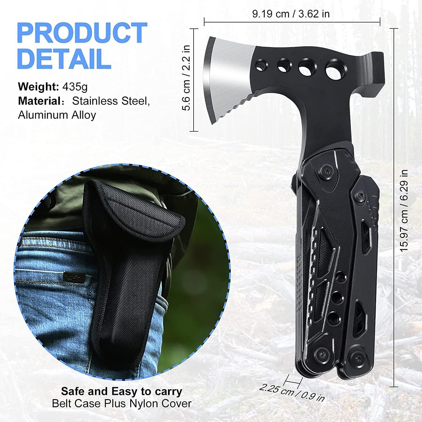 Gifts For Men Dad Husband, Camping Multitool, All in One Hatchet Survival Gear W Hammer Screwdrivers Pliers Bottle Opener Durable Sheath, Fathers Day Birthday Christmas Hunting Hiking