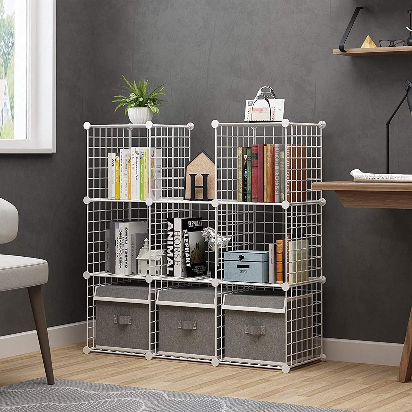 C&AHOME Wire Cube Storage, 9-Cube Storage Organizer, Metal Stackable Storage Bins, Modular Bookshelf, DIY Closet Cabinet Ideal for LivingRoom Bedroom, Home, Office 36.6”L x 12.4”W x 48.4”H White