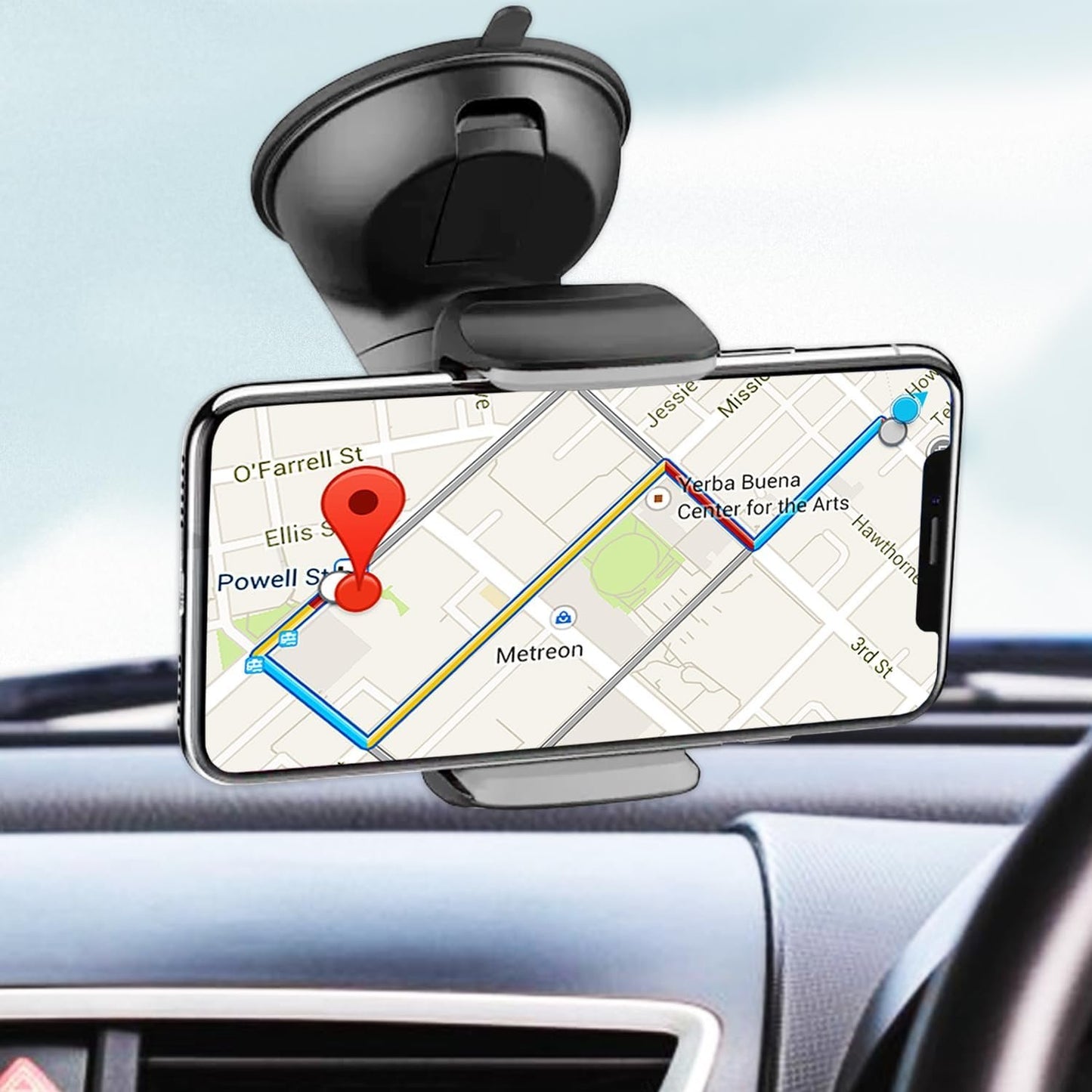 Mobile Phone Holder Car Suction Cup Dashboard Windshield Strong Suction Cup 360° Rotation Horizontal or Vertical Position, Universal Suitable for Smartphones up to 7.5 Inches Screen