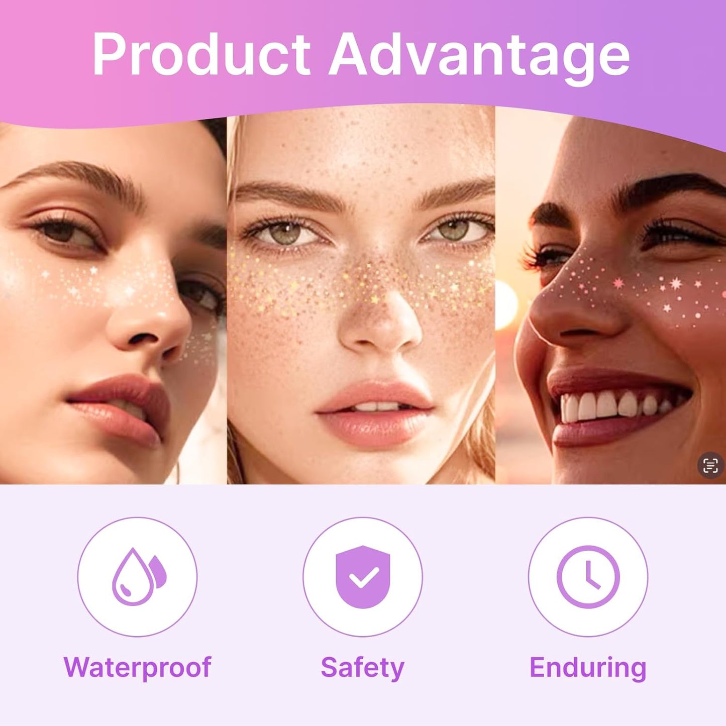 6 Pcs Glittery Tattoos Freckles Gold Foil Glitter Freckles Makeup Speckles Temporary Waterproof Face Tattoos Accessories for Party and Special Occasions