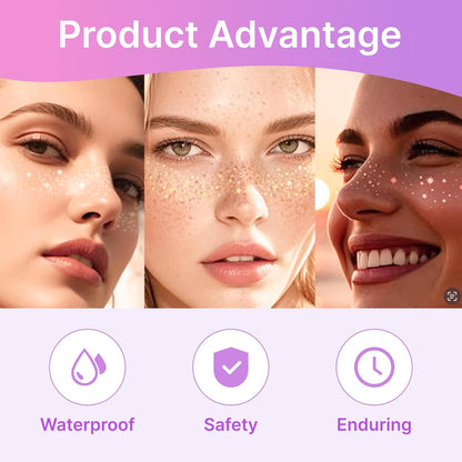 6 Pcs Glittery Tattoos Freckles Gold Foil Glitter Freckles Makeup Speckles Temporary Waterproof Face Tattoos Accessories for Party and Special Occasions