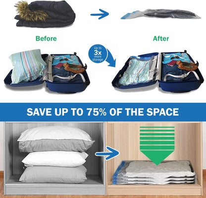 RoomierLife 8 Travel Space Saver Bags. Pack of 8 Bags, Size Medium to Large. Roll-Up Compression Storage (No Vacuum Needed) & Packing Organizers. Perfect for Travel and Home Storage