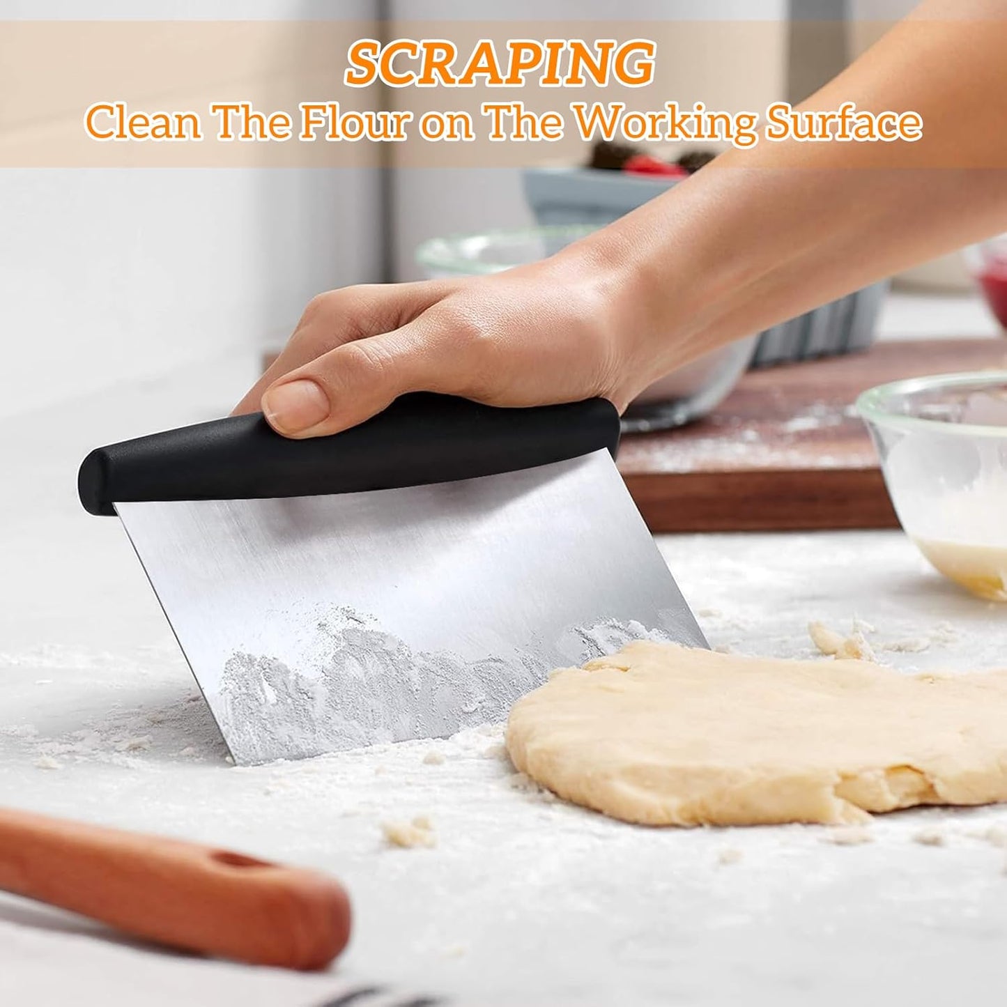 Shanghigh Dough Scraper and Cutter - Multi-Purpose Bench Scraper/Chopper with Measuring Scale, Stainless Steel Kitchen Essential Baking Cooking Tool for Bread, Pizza and Cake, Food Cutting Tool