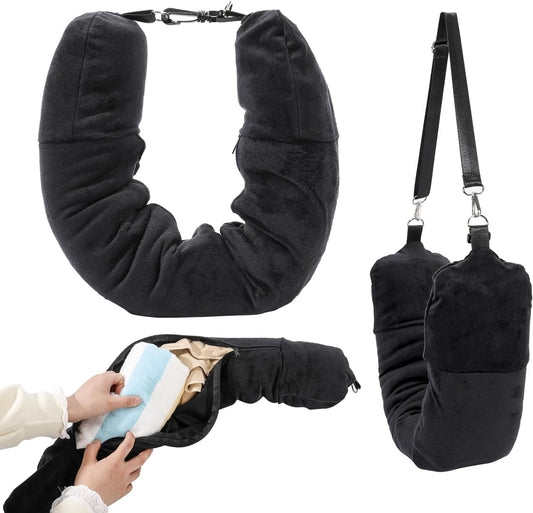 LYSAIMG Stuffable Travel Pillow,Stuffable Neck Pillow for Extra Luggage,Soft Velvet U-Shaped Neck Pillow Storage Bag with Adjustable Neck Size,Pillow Storage Bag with Clothes for Outdoor
