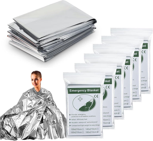 Emergency Rescue Blanket Thermal Blanket Set of 6-210x160cm Space Blanket Gift Camping Blanket, Ideal for Outdoors, Hiking, Survival, Escape, Marathon or First Aid