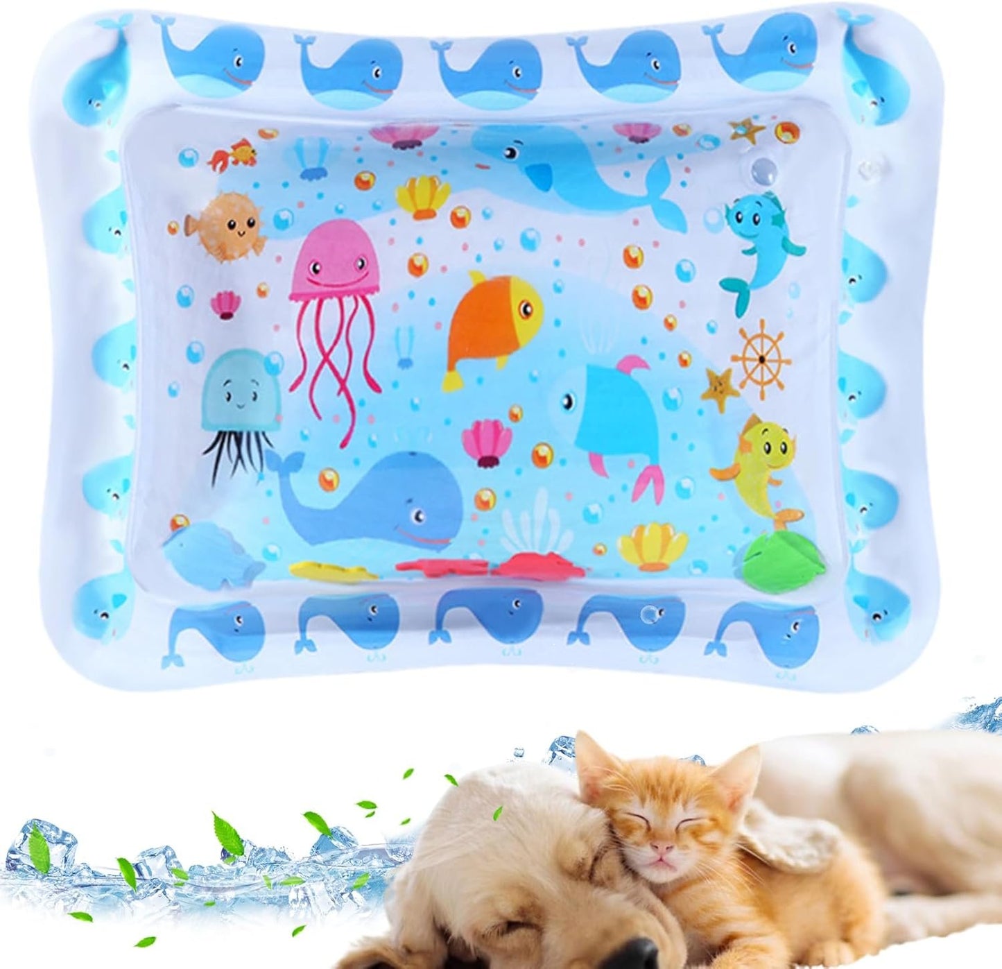 Jubilofex Tappetino Sensoriale Acquatico,Tappetino Pieghevole per Gatti con Effetto Acqua - Accessorio per Animali Domestici Gonfiabile Rinforzato per Casa Interni Esterno Soggiorno Camera da Letto