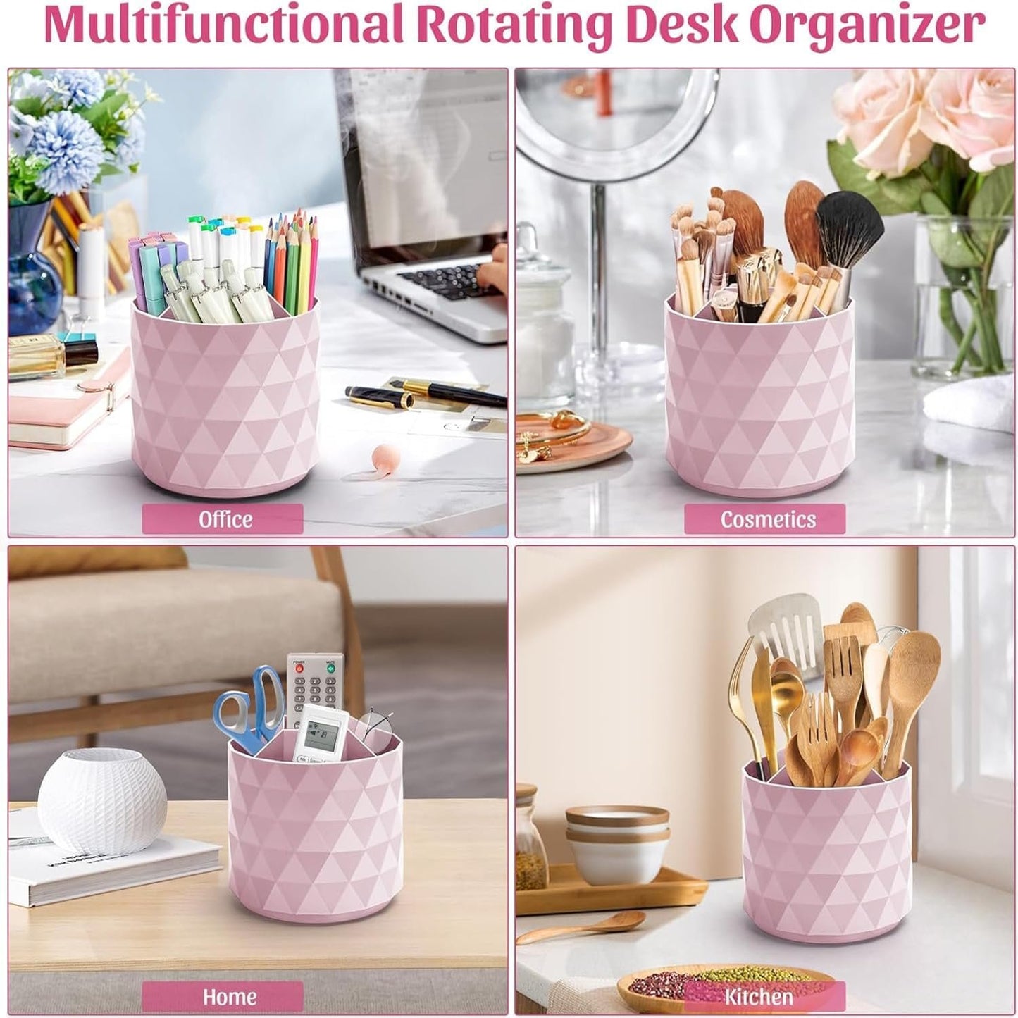 SAHENITEANA Desk Organizer, 360° Rotation Pen Holder 5 Slots Desk Pen Organizer for Office, School, Home, Art Supply, Cute Desktop Supplies & Accessories (Green)