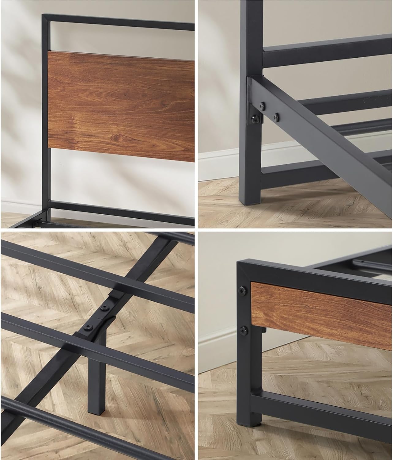 Oikiture Single Bed Frame with MDF Board and Metal Tube Bed Base Home Bedroom Furniture