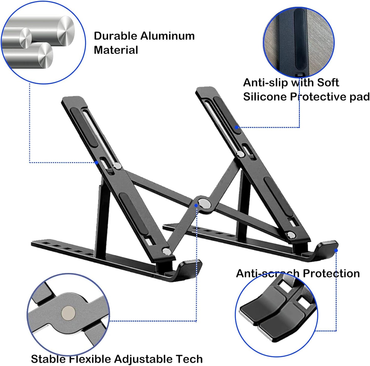 Laptop Stand Kamoon Portable Adjustable Tablet Computer Stand Aluminum Alloy Folding Laptop Stand Compatible MacBook Air Pro, HP More 10-15.6" Laptops & Tablet(Black)