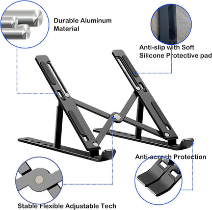 Laptop Stand Kamoon Portable Adjustable Tablet Computer Stand Aluminum Alloy Folding Laptop Stand Compatible MacBook Air Pro, HP More 10-15.6" Laptops & Tablet(Black)