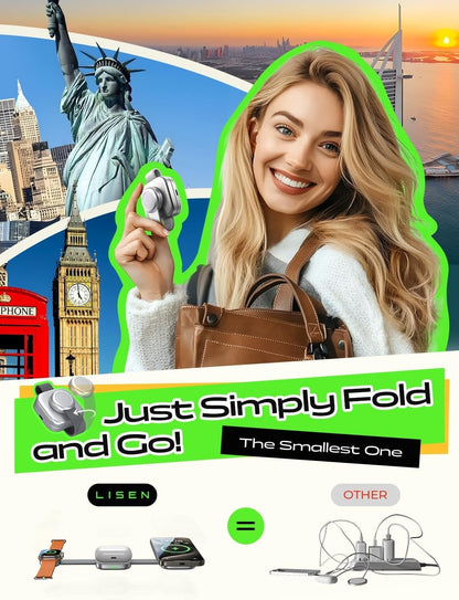 LISEN 3 in 1 for Magsafe iPhone Charger Travel Charger 3 in 1 Foldable Charging Station for iPhone and Apple Watch Charger Wireless Charging Station for iPhone 16 Pro Max 15 Plus iWatch Airpods Gift