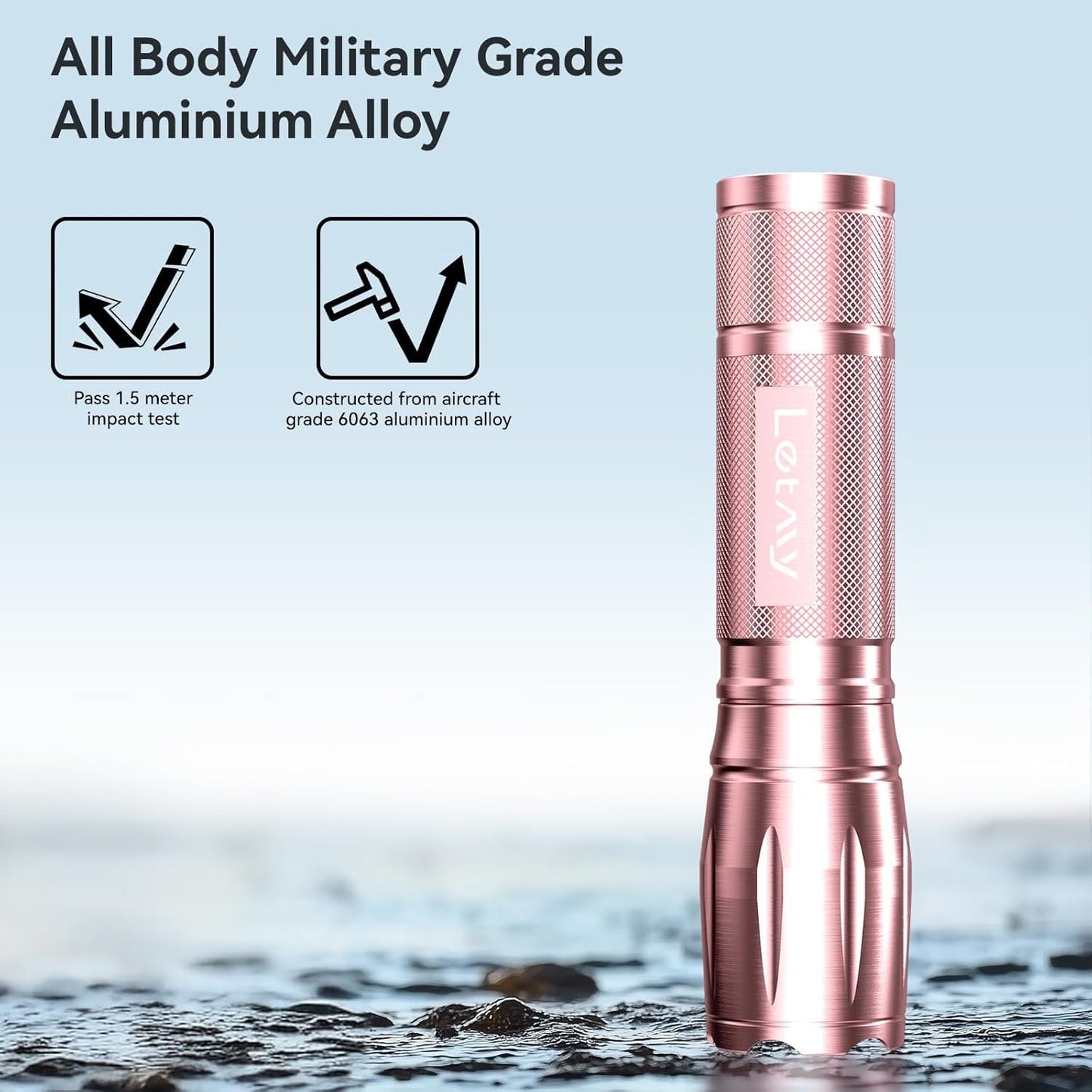 LETMY Tactical Flashlight S2000-2 Pack Bright Military Grade LED Flashlights High Lumens - Portable Handheld Flash Light, 5 Modes Zoomable Waterproof Flashlights for Home Emergency Camping- Pink