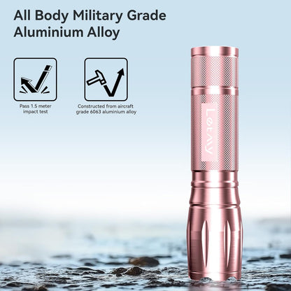 LETMY Tactical Flashlight S2000-2 Pack Bright Military Grade LED Flashlights High Lumens - Portable Handheld Flash Light, 5 Modes Zoomable Waterproof Flashlights for Home Emergency Camping- Pink