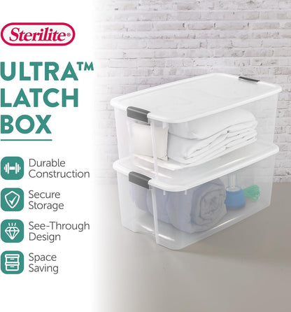 Sterilite 8-Pack Ultra Latching Box, Storage Bins with Lids, Clear Plastic, 116 Quart - Heavy-Duty Organizing Containers for Closet, Bathroom, and Office