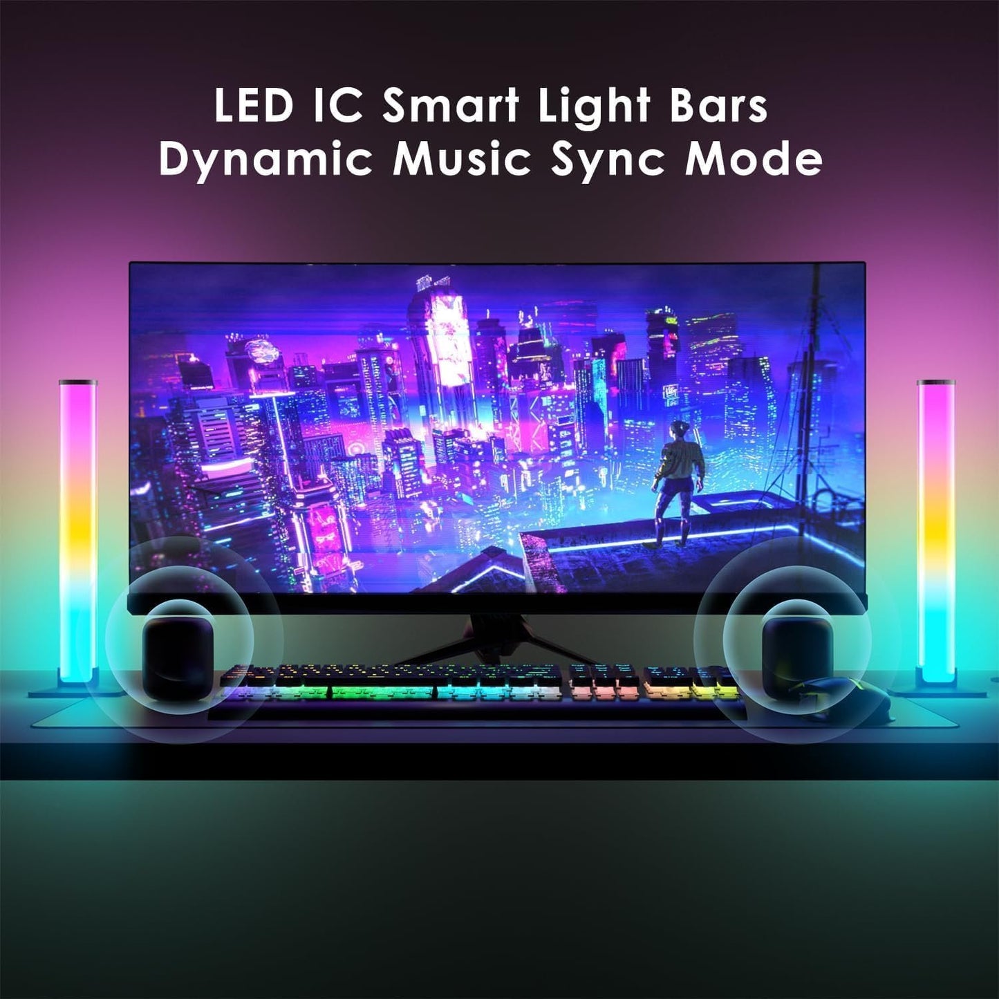 Smart LED Light Bars, 2 Pack 24cm RGBICWW WiFi Gaming Lights Ambient Lighting, TV Backlight Compatible with Alexa and Google Assistant