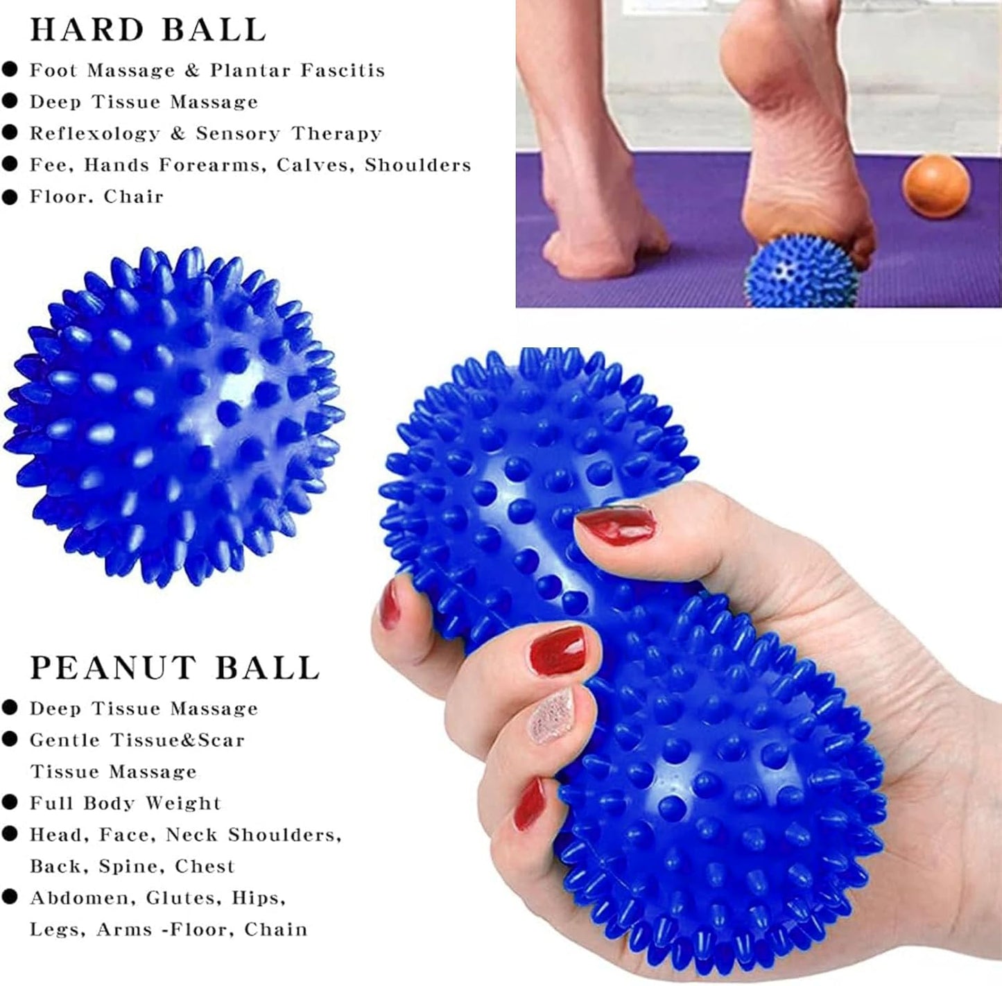 Massage Balls, Foot Massage Balls, Set of 2 Balls Hedgehog Plantar Fasciitis, Trigger Point Massage, Muscle Massager for Muscle Recovery Legs Feet Hands