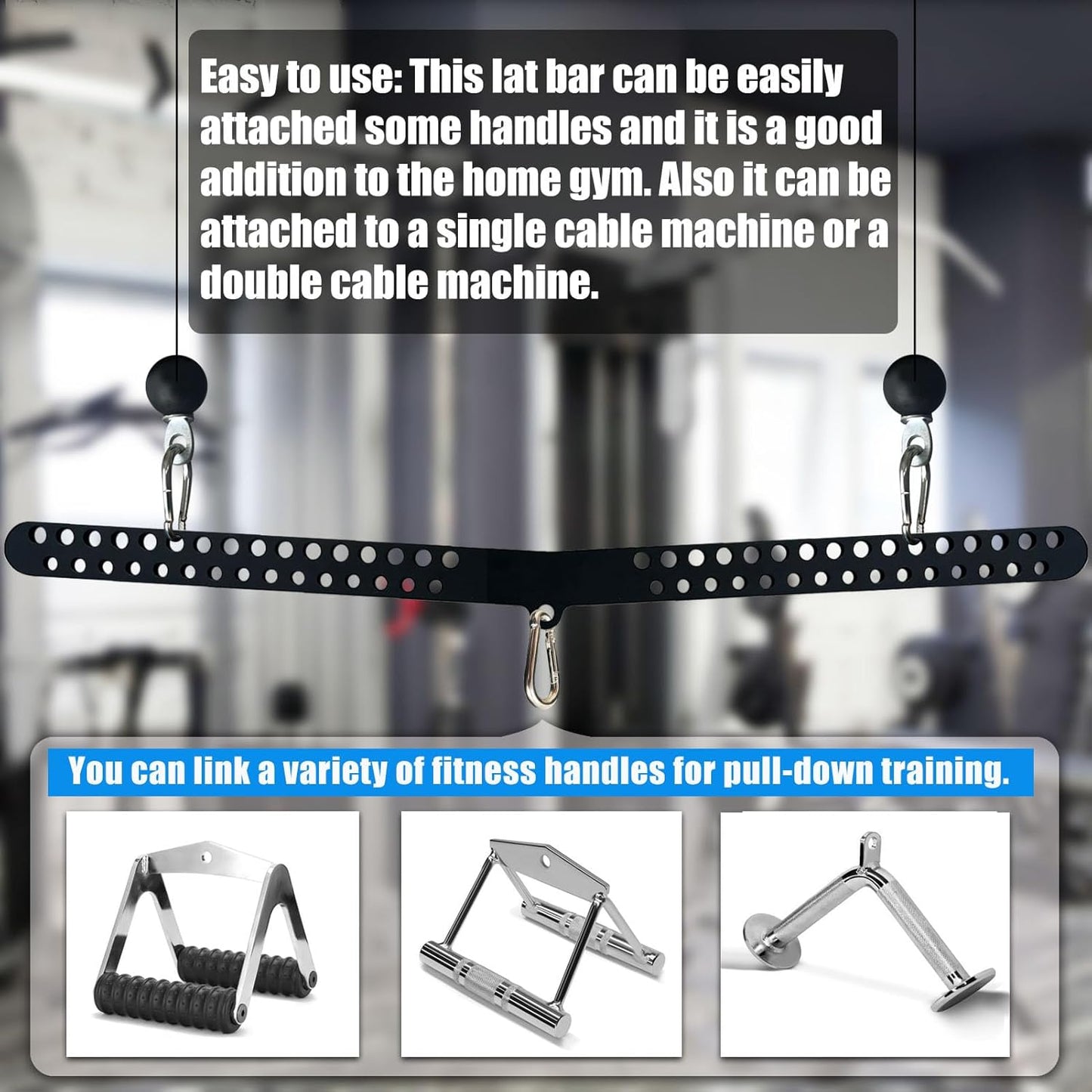 Multi-Grip LAT Pull Down Bar for Home Gym Fitness, Spreader Plate LAT Pulldown Attachments for Pulley System Cable Machine, Double to Single Cable Attachment Exercise Handle