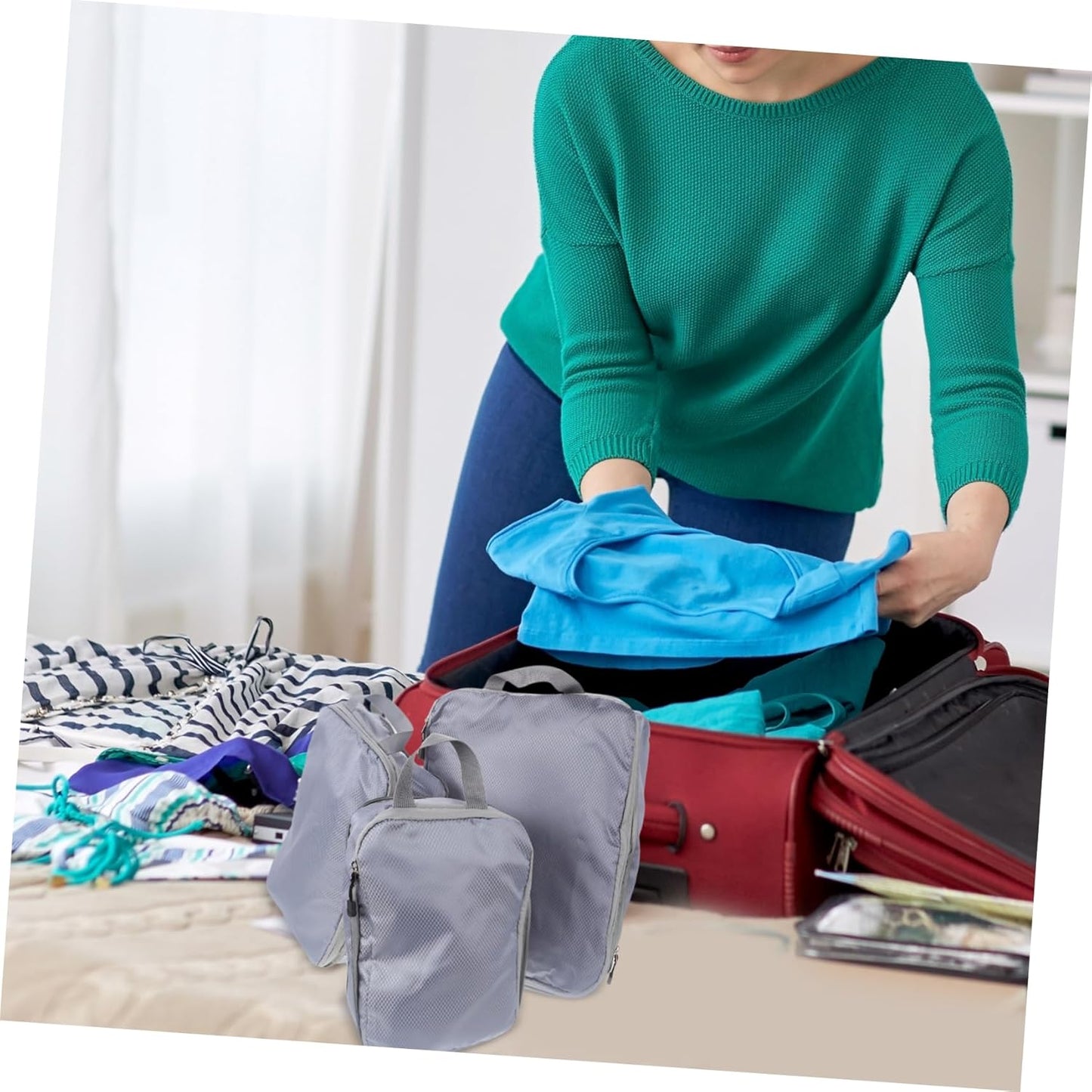 FOMIYES 3Pcs Compression Packing Cube Travel Storage Bags for Luggage Organization Durable Clothes Organizer for Travel and Expandable Design Grey