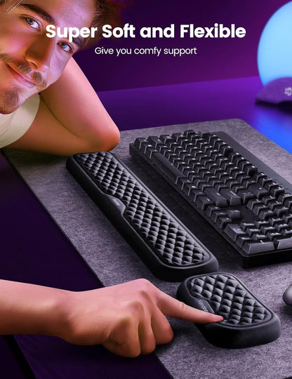 VAYDEER Keyboard and Mouse Wrist Rest Pad Set,Padded Memory Foam Hand Rest Support for Office,Computer,Laptop,Mac Typing,Ghristmas Gift for Man Who Wrist Pain Relief and Repair(Large Set)