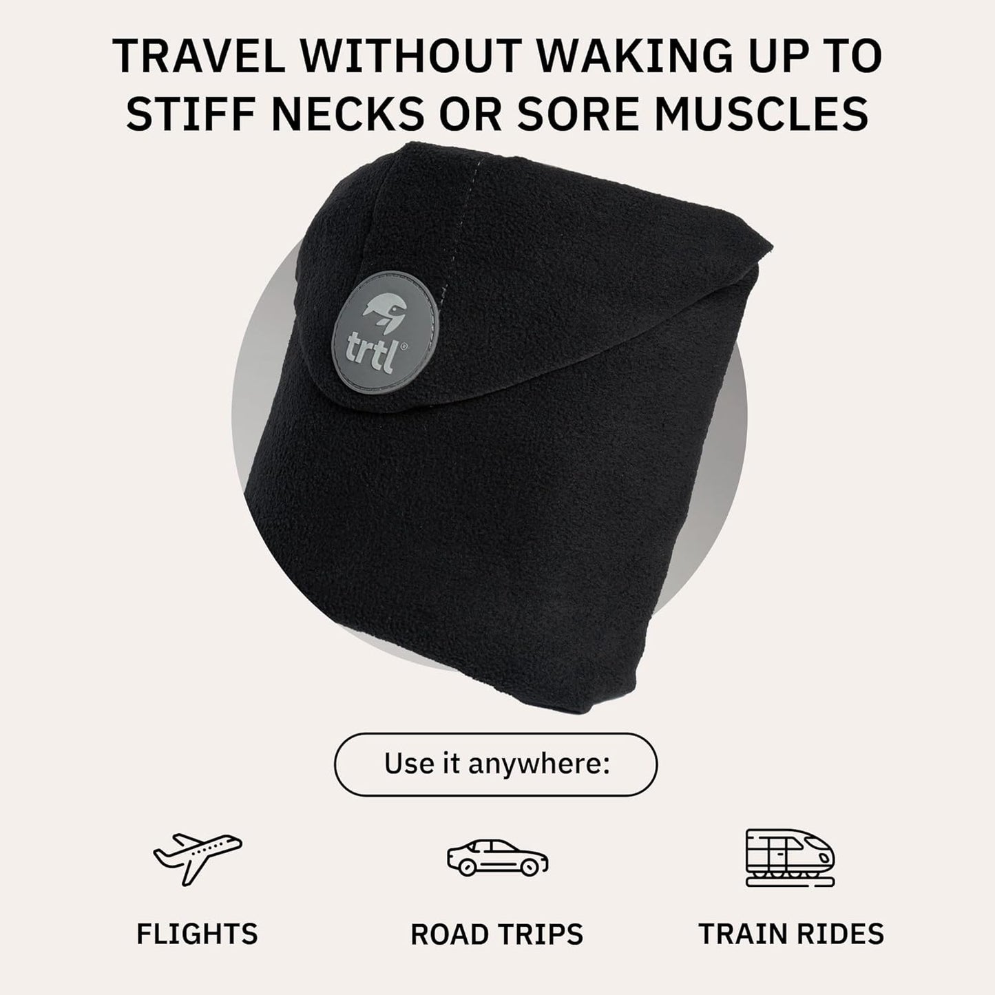 trtl Travel and Airplane Pillow - Real Sleeping Experience on Long Flights - Neck and Shoulder Support - Super-Soft, Lightweight, Easy-to-Carry - Machine-Washable Flight Pillow - Black
