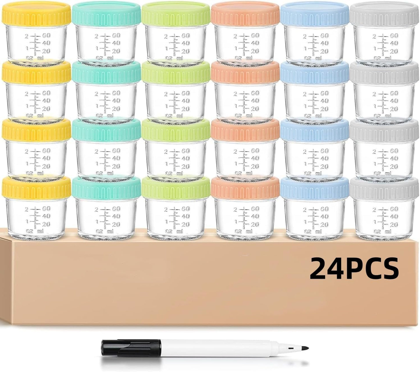 TFMODBFA 24 Pack Glass Baby Food Storage Containers, 4oz Baby Food Jars with Airtight Lids, Small Containers Freezer Storage with Airtight Lids Leak Proof for Baby Food