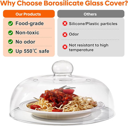 10inch Glass Microwave Cover for Food, Tall Sturdy Borosilicate Glass Splatter Cover Guard Lid with Heat-resistant Gloves, Dishwasher Safe