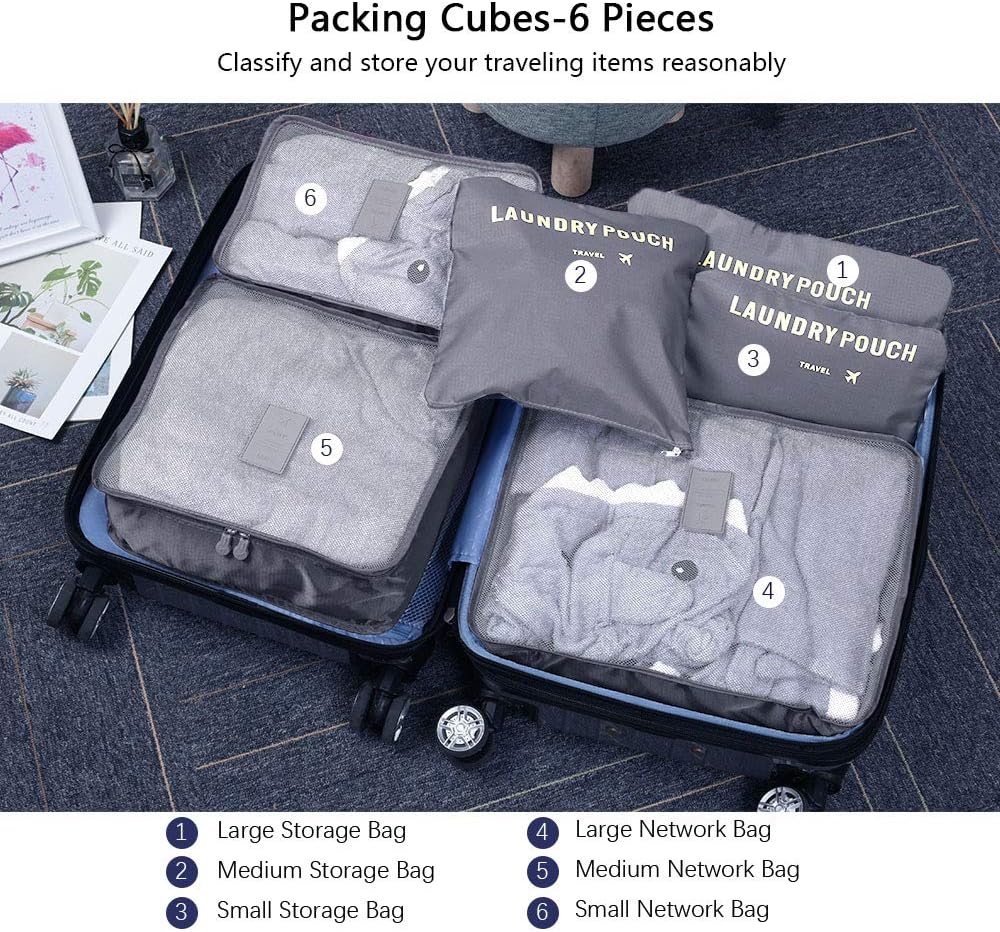 Vicloon Suitcase Organizer Set, 8 in 1 Suitcase Organizer, Travel Useful Accessories, Travel Bag for Clothes, Shoes, Cosmetics Classified Storage, Packing Cubes Organizer Travel Space-Saving