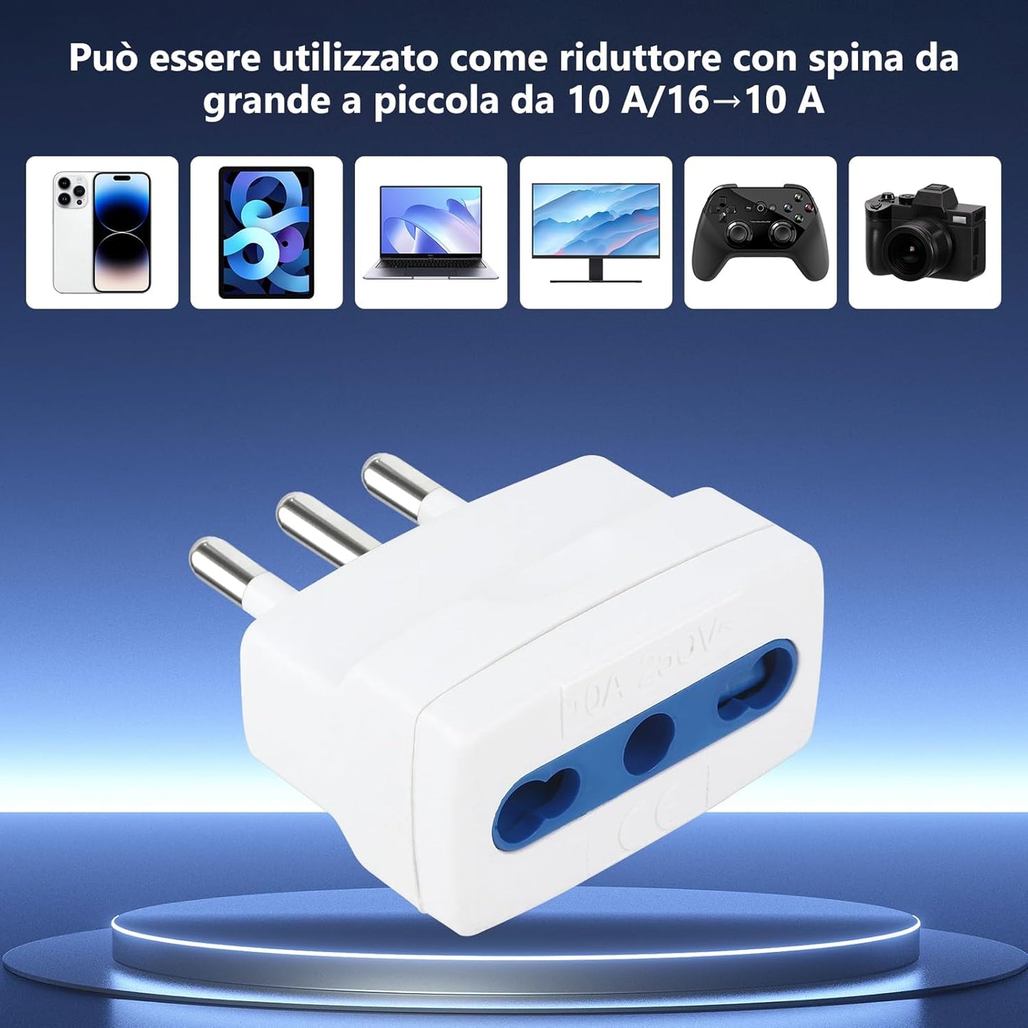 Fiotha 2 Pcs Simple Reducer Adapter 16A Plug 10A, 10A Plug Bypass Adapter, 10A Plug, Bypass Adapter Plug, with 10/16A Bivalent Socket to Small 10A Italian Plug, for Travel in Italy