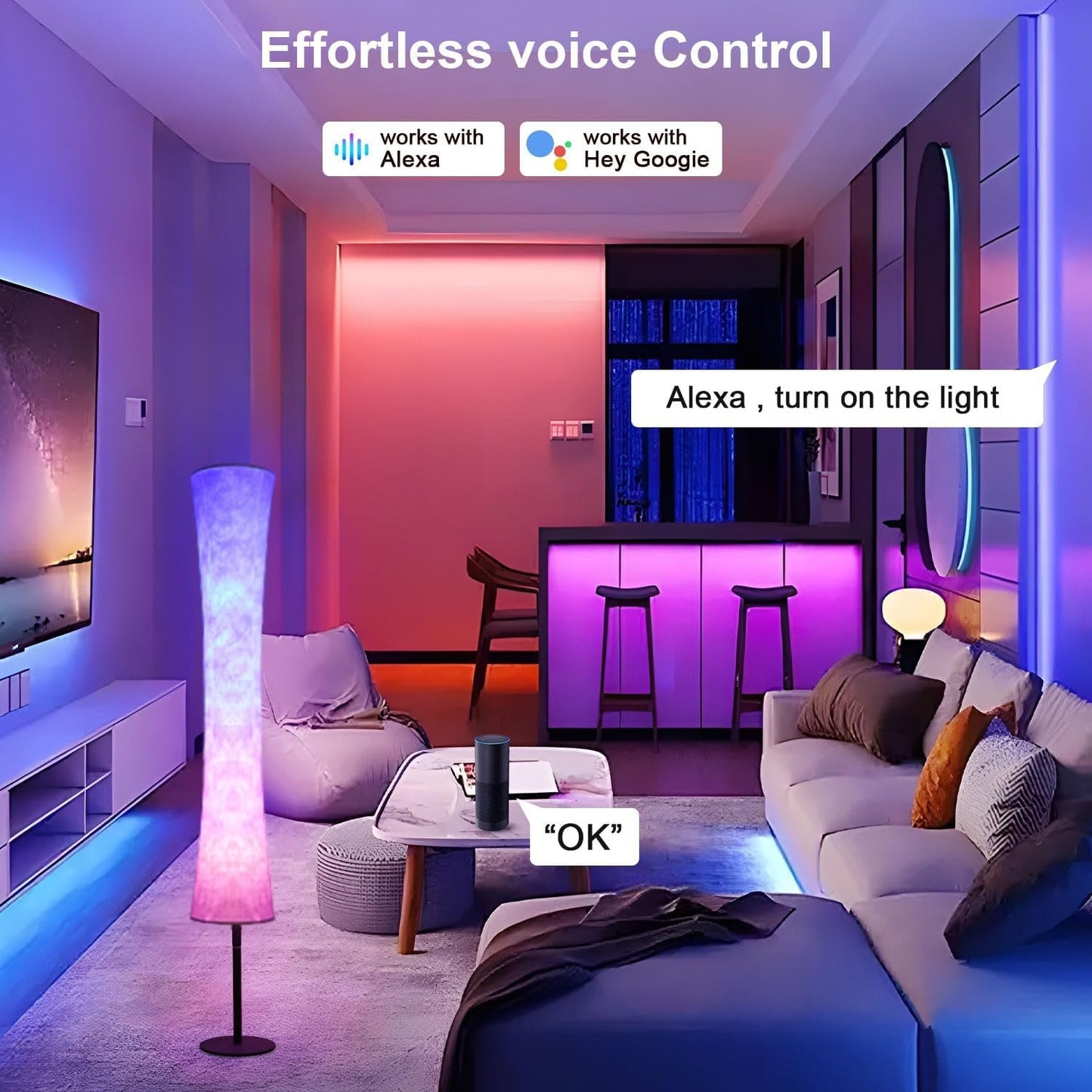 AKT LIGHTING Smart Floor Lamp, RGB Color Changing LED Lamp, App Control Modern Floor Lamp with DIY Mode and Music Sync, Standing Lamp with White Fabric Shade for Living Room, Bedroom and Play Room