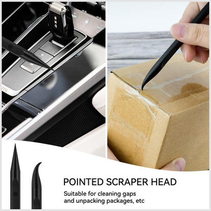 9 Pieces Plastic Scraper Tool for Tight Spaces, Non-Scratch Kitchen Scraper Cleaning Pen, Perfect for Remove Stickers, Labels, Oil Stains, Food, Dirt (Black)